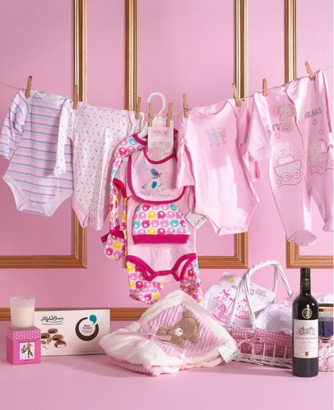 Baby Girl Glee (with wine) Gift Basket